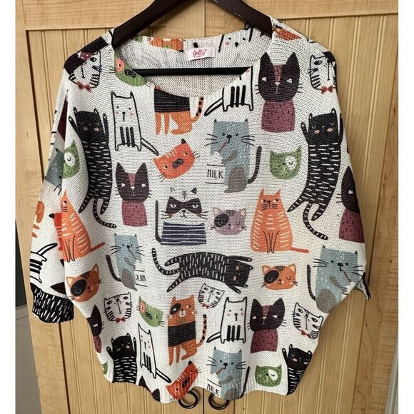 Yolly Italy Lightweight Knit Summer Sweater Dolman Top Kitty Cat Lady Artsy Sz? - Picture 7 of 7